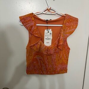 Zara Orange and Pink Paisley Women's Blouse